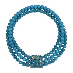 Coppola e Toppo 1950er Jahre Dreistrang-Halskette aus türkisfarbenem Glas mit Perlen