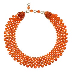 Vintage Coppola e Toppo 1950s woven orange crystal bead collar necklace