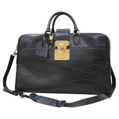 Used Louis Vuitton Cuir Indra Duffle Bag Black