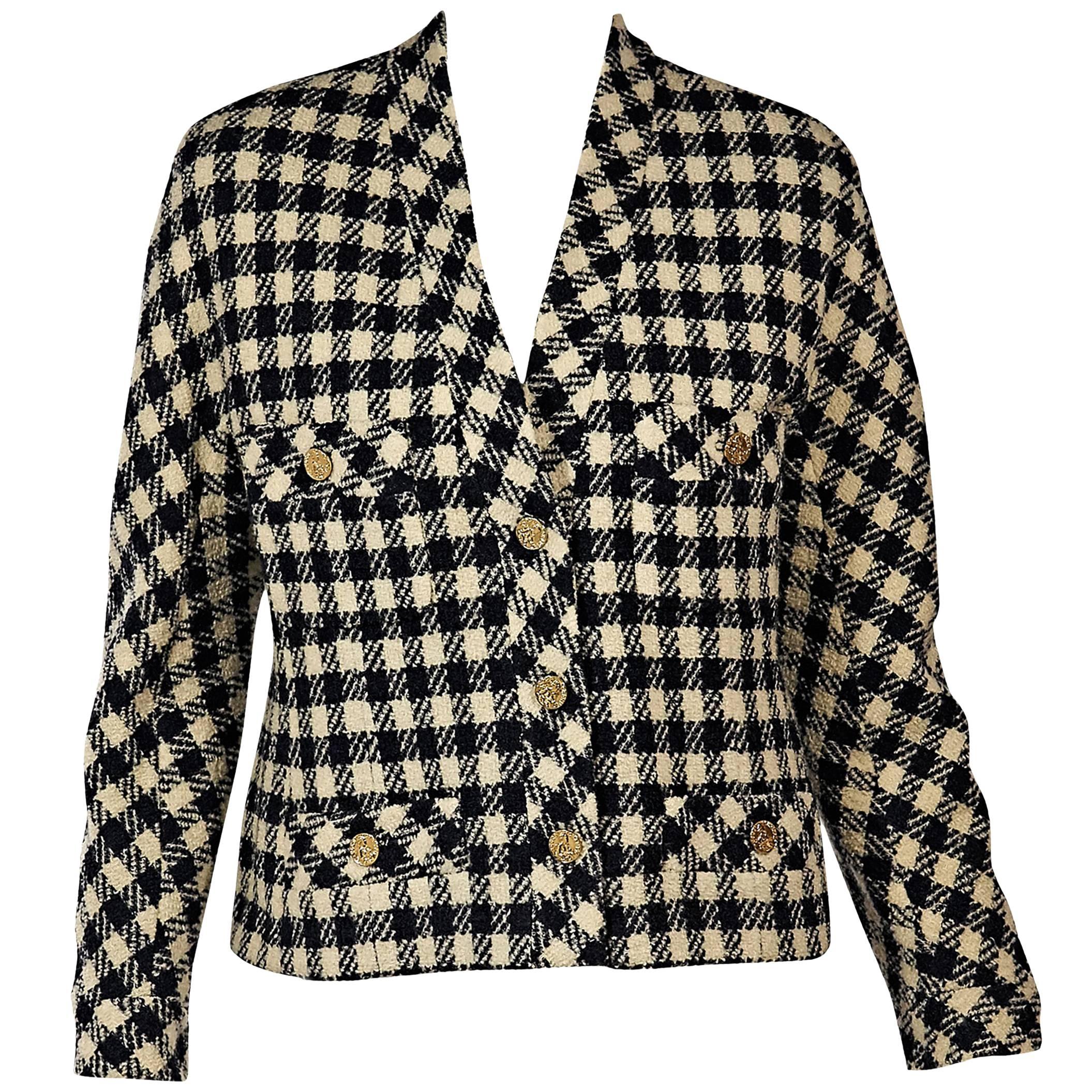 Cream & Blue Vintage Chanel Checkered Jacket