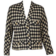 Cream & Blue Vintage Chanel Checkered Jacket 8