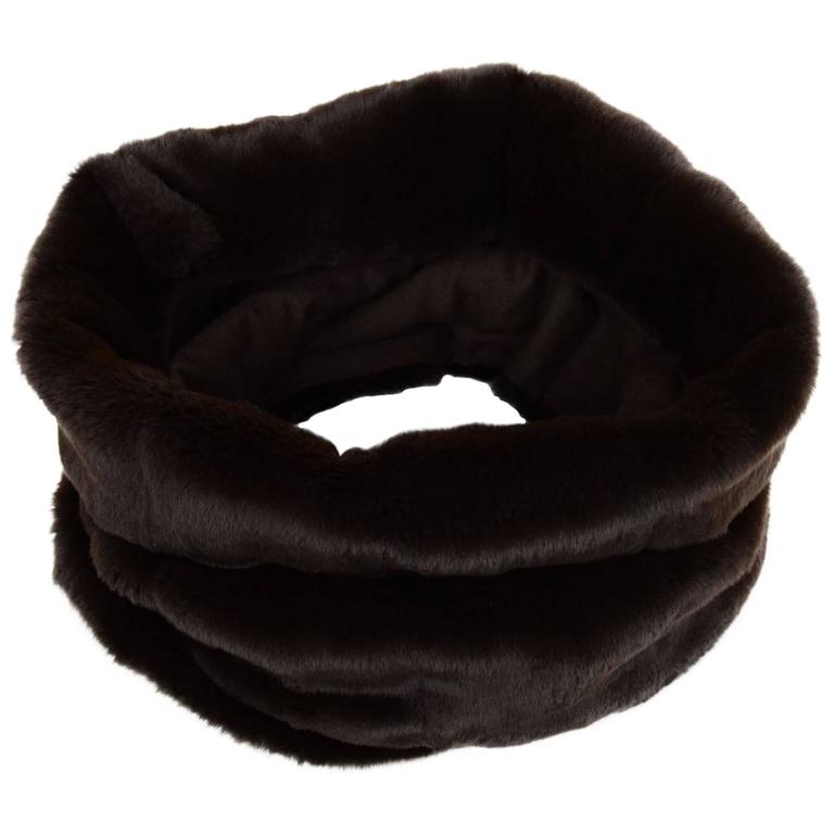Chanel Brown Rabbit Fur Infinity Scarf For Sale at 1stDibs