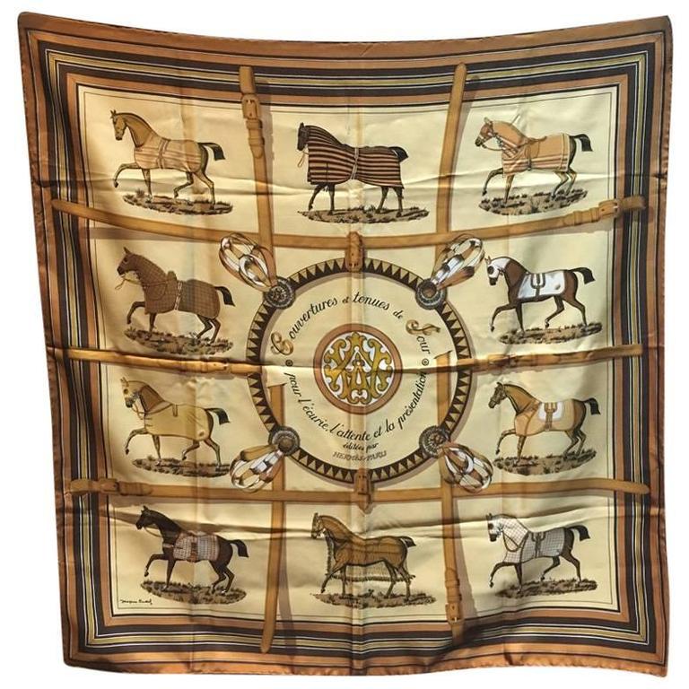 Hermes Couvetures et Tenues Silk Scarf For Sale at 1stDibs