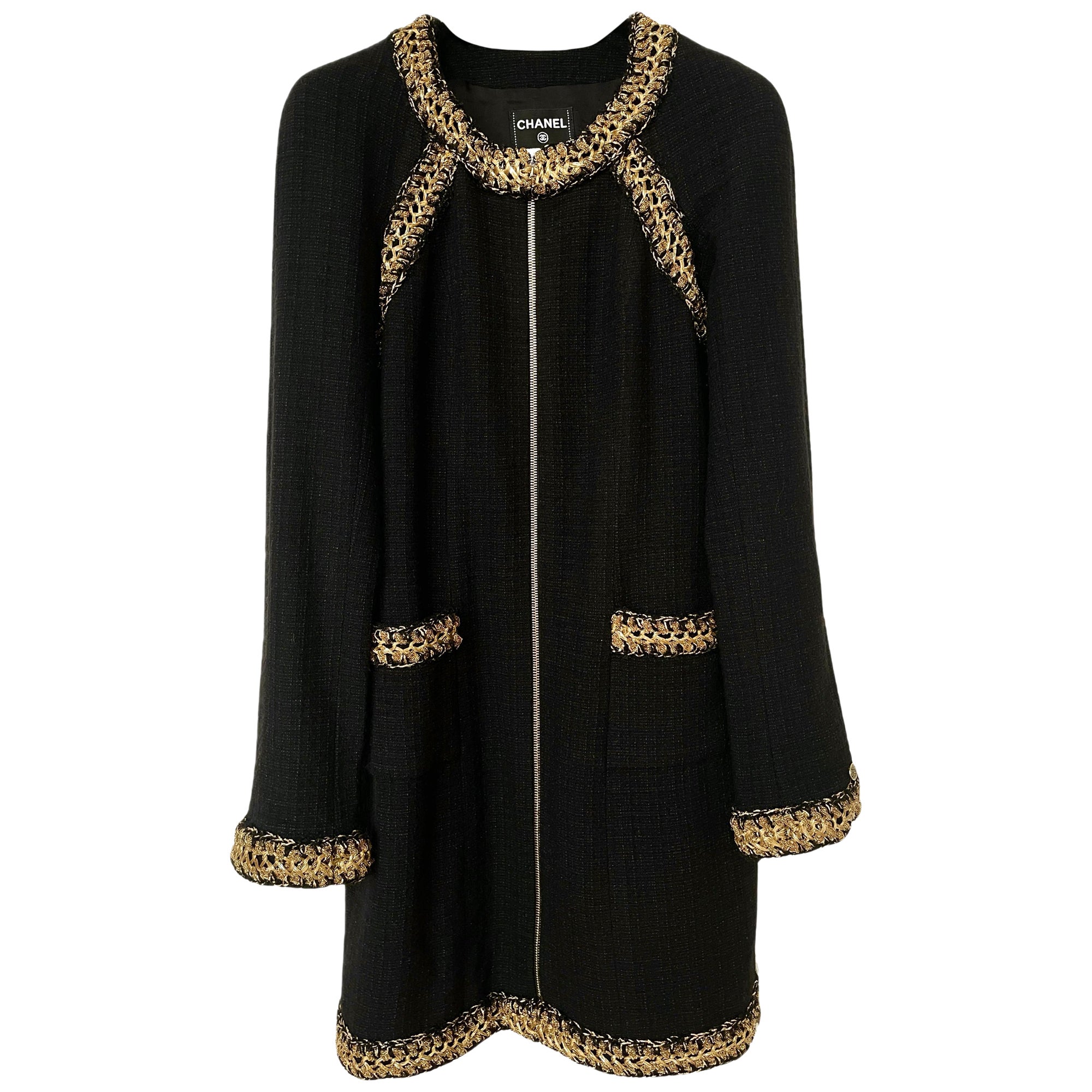 Chanel 9K$ Werbekampagne Schwarzer Tweed-Mantel aus Tweed  im Angebot