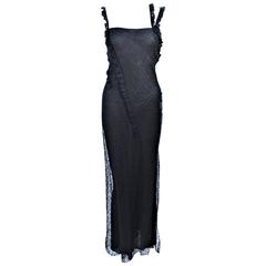 JOHN GALLIANO Black Silk Eyelet Lace Bias Gown Size 6 40 3