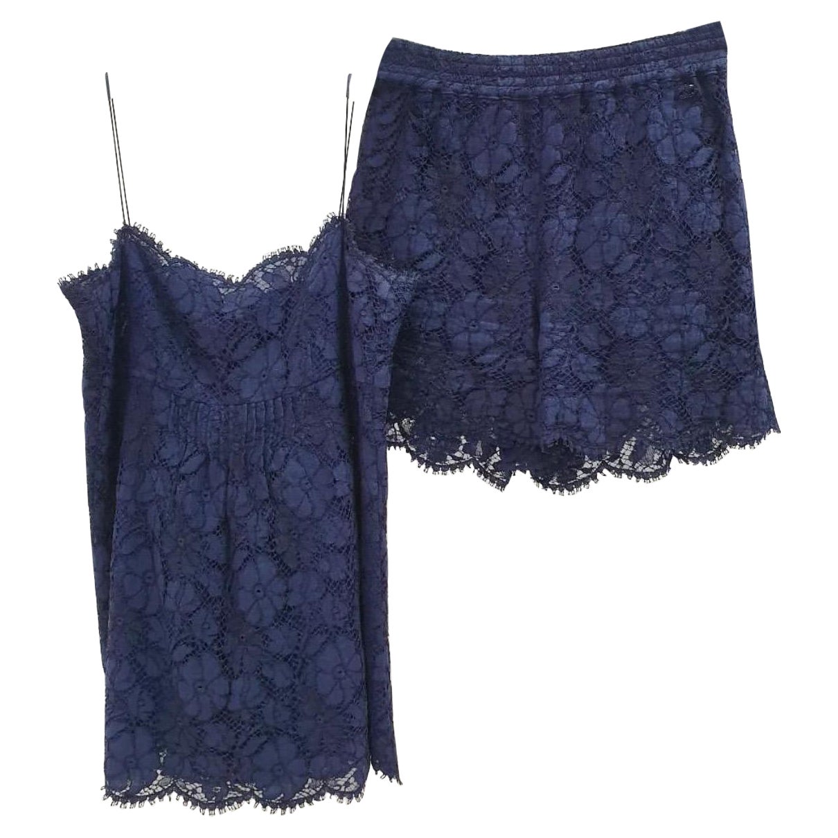 CHANEL 2014 Marineblaue Baumwolle  LACE Camisole  Shorts Anzug Set   im Angebot