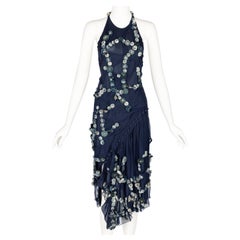 Chloe Blue Silk Halter Embellished Open Back Dress Runway F/W 2008