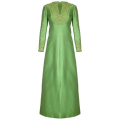 Vintage 1960s Gino Charles for Malcolm Starr Green Beaded Collar Dress