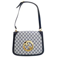 Vintage 1970S Gucci Blue Monogram Blondie Shoulder Bag 