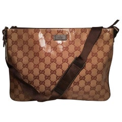 Gucci XL Coated Monogram Canvas Slim Messenger Shoulder Bag