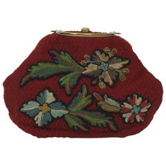 Vintage Morris Moskowitz Red Crewel Handbag