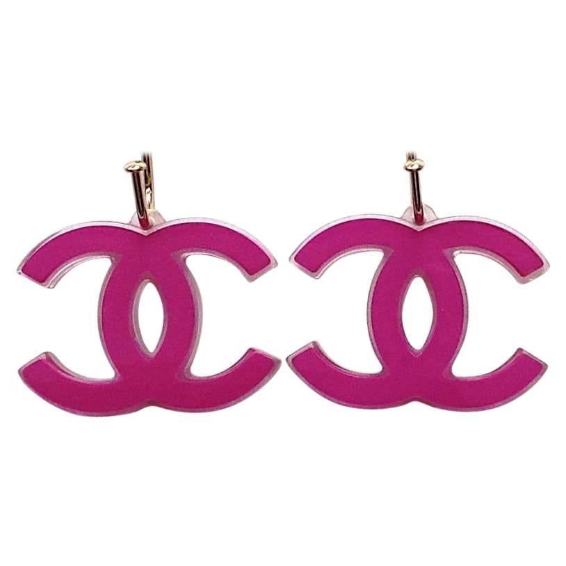 CHANEL  ✿*ﾟ Lucite Pink Ex Large CC Dangle Earrings  For Sale