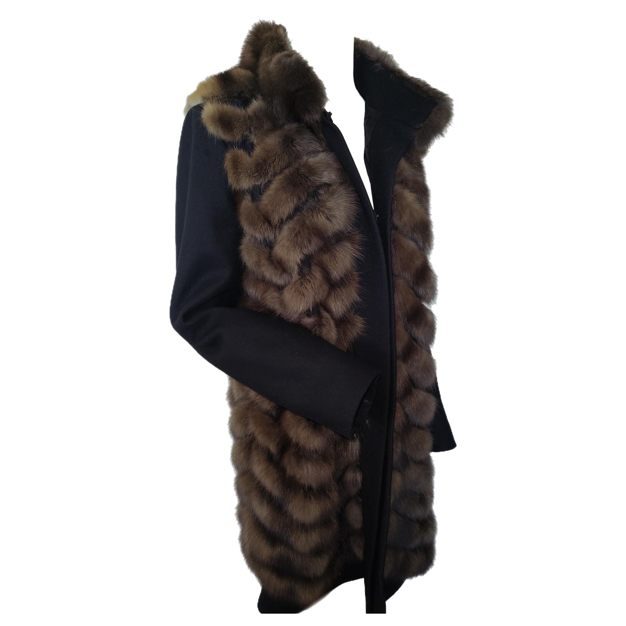 Cashmere wool Loro Piana Coat with Russian Sable fur Gulliana Tesso Italy  For Sale