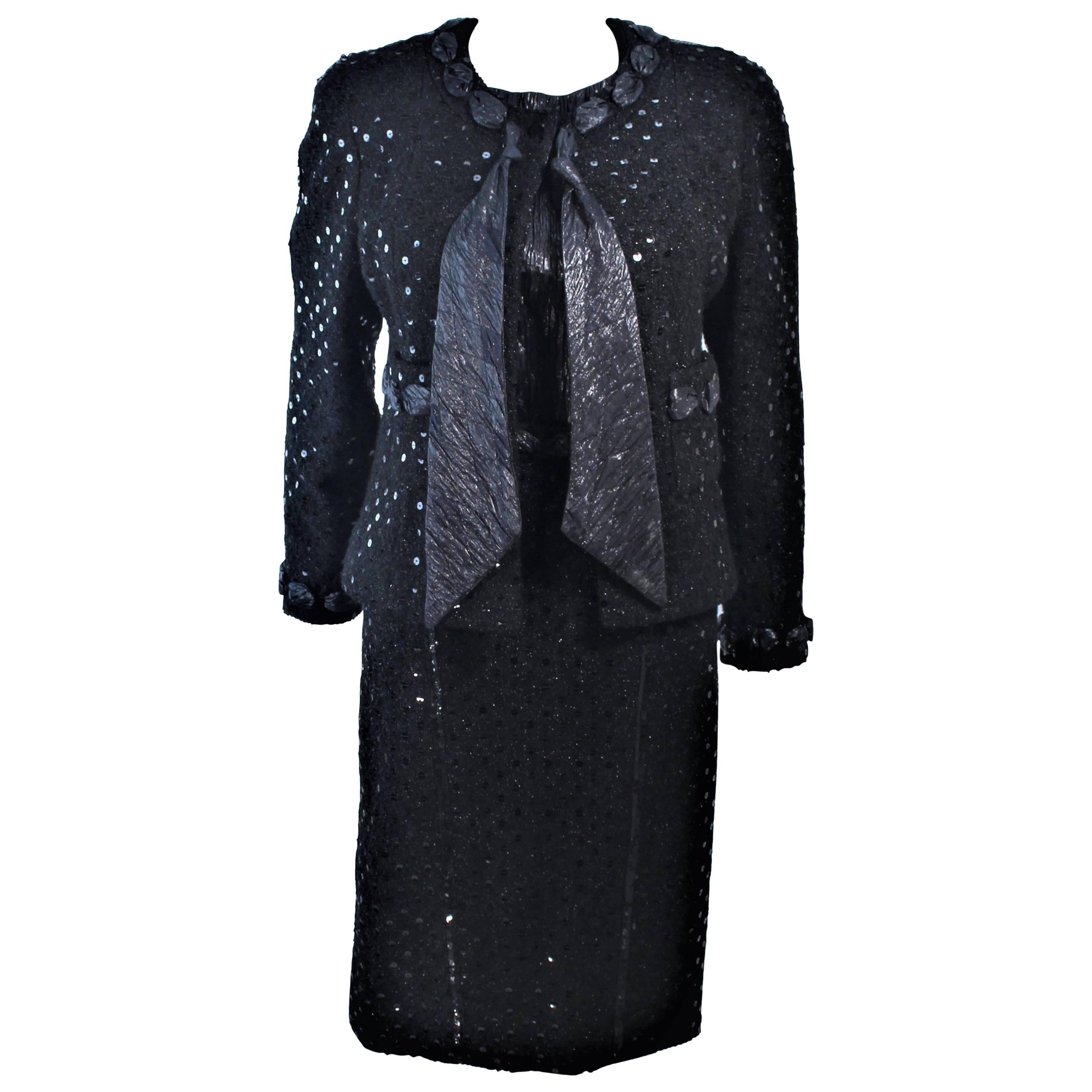 CHANEL Black Metallic Lame Skirt Suit Hiver 1983 1984 Size 38 