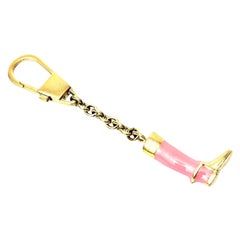  Gucci Pink Enamel and Brass Plate Stirrup Boot Key Chain Vintage 