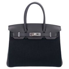 Hermès 30cm Birkin Black Côte à Côte Tuffetage Caban Swift Leather Palladium 