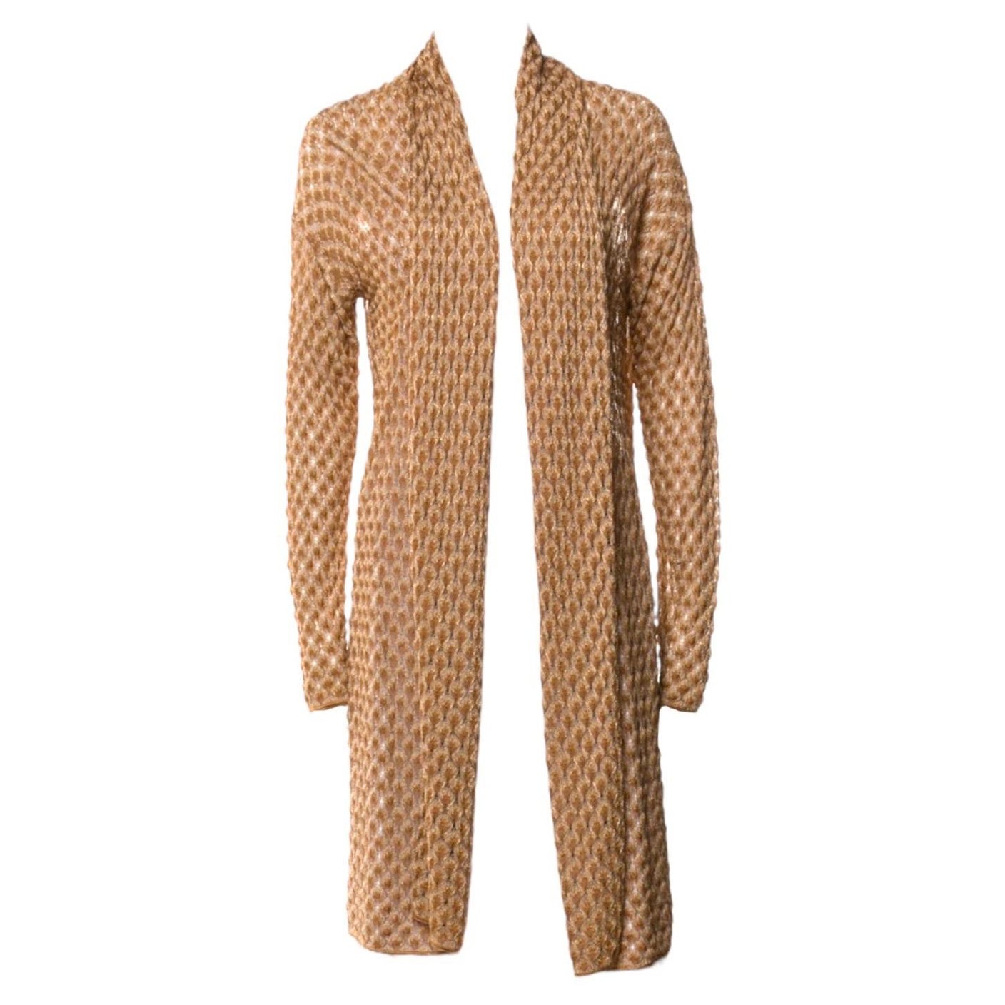 Missoni - Robe cardigan en maille crochetée or métallique 38 en vente