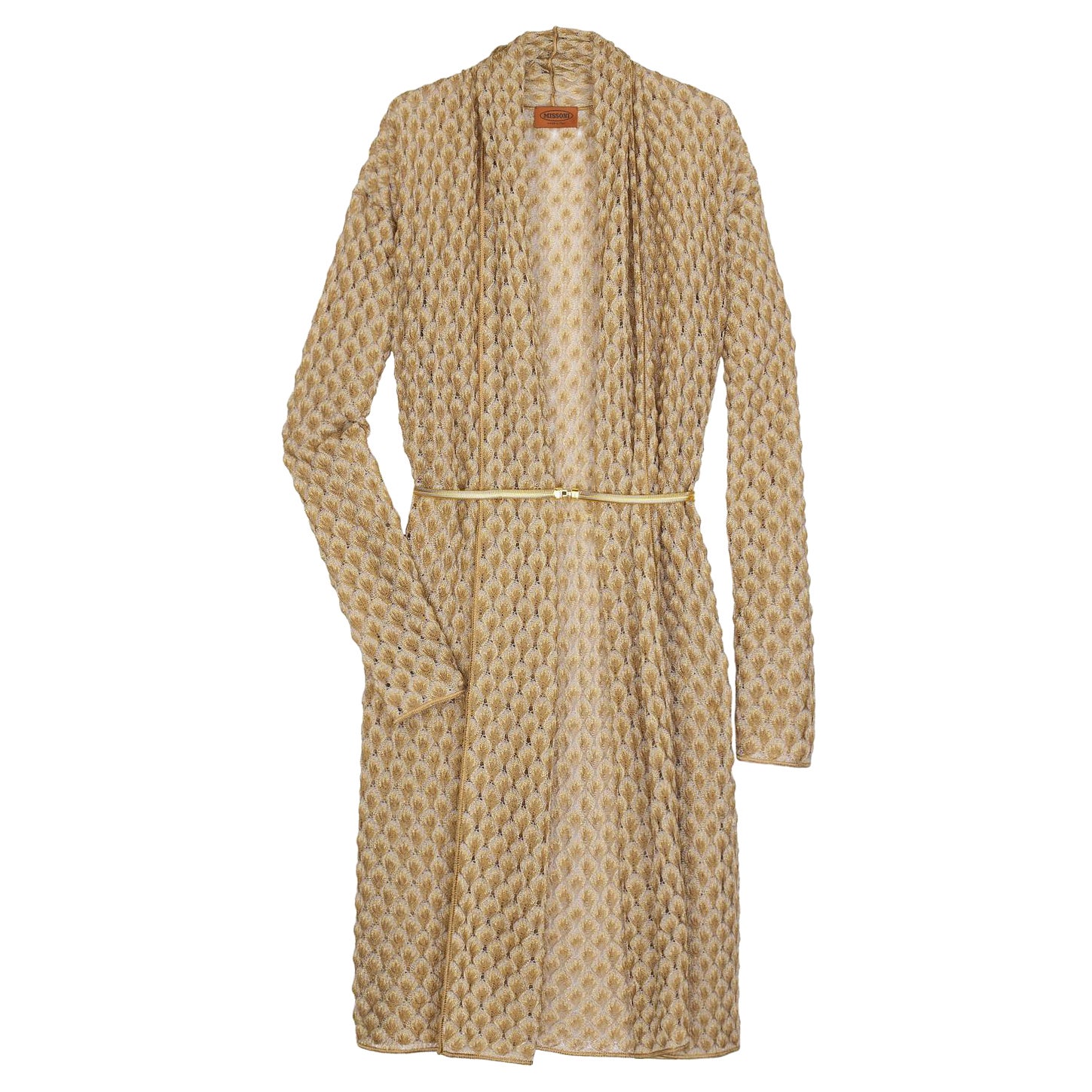 NEU Missoni Gold Metallic Crochet Knit Strickjacke Jacke Kleid 38 im Angebot