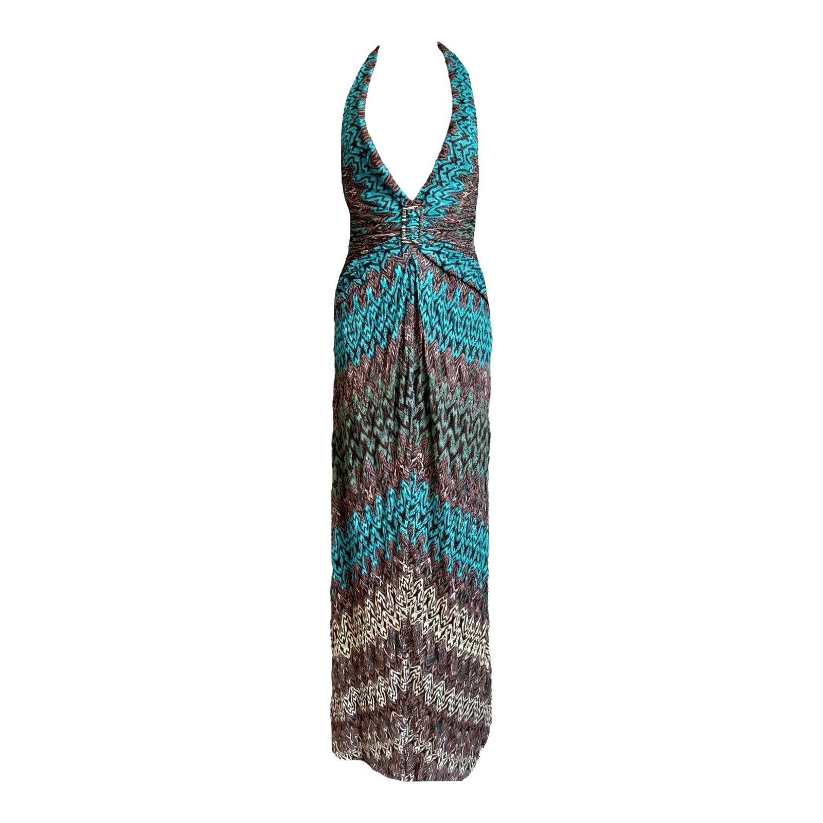 NEW Missoni 2PC Dramatic Deep Neck Crochet Knit Evening Dress Gown & Cardigan 40 For Sale