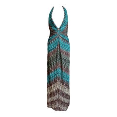 Used NEW Missoni 2PC Dramatic Deep Neck Crochet Knit Evening Dress Gown & Cardigan 40