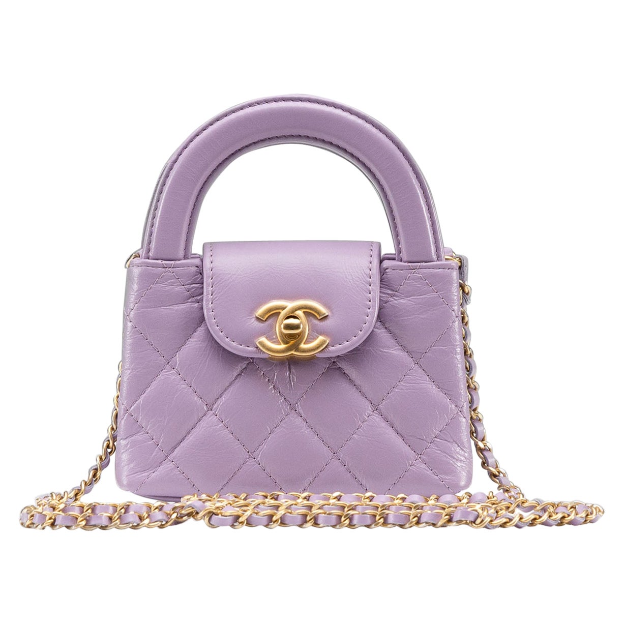 Chanel Nano Kelly Bag NEW Lilac Gold Hardware For Sale
