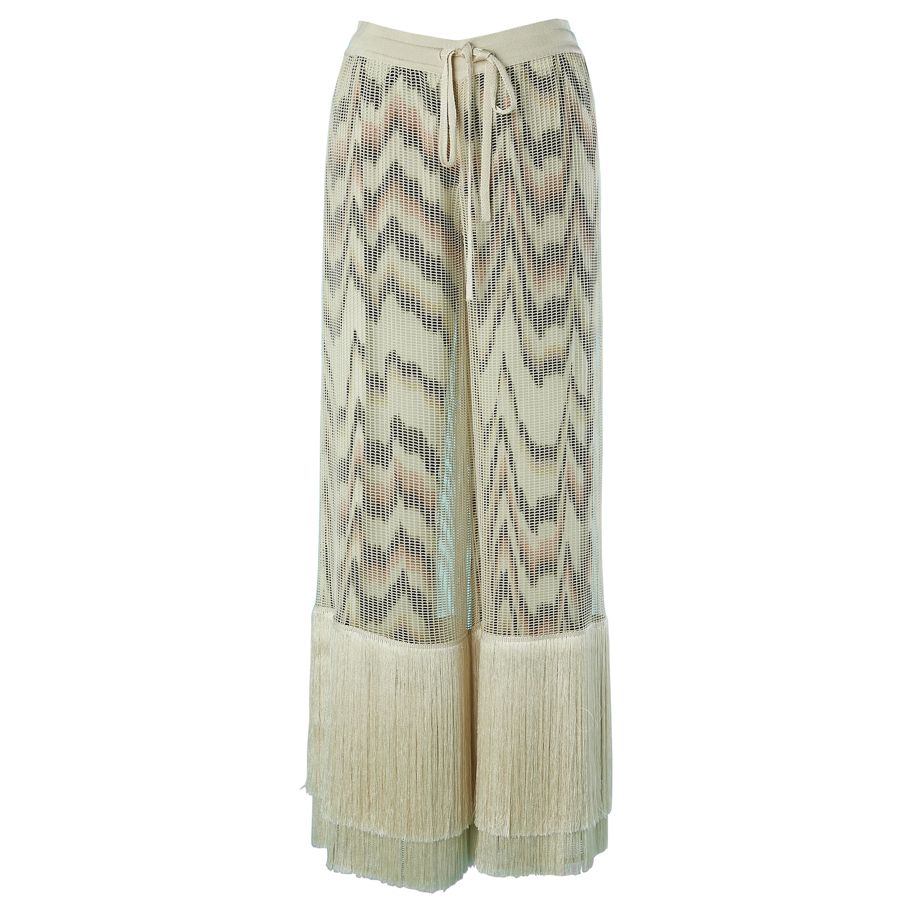 Double trouser made of one in mesh with fringes and one printed under Missoni 