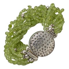Used Multi-strand Peridot Stone Bracelet with Hammered Sterling Clasp