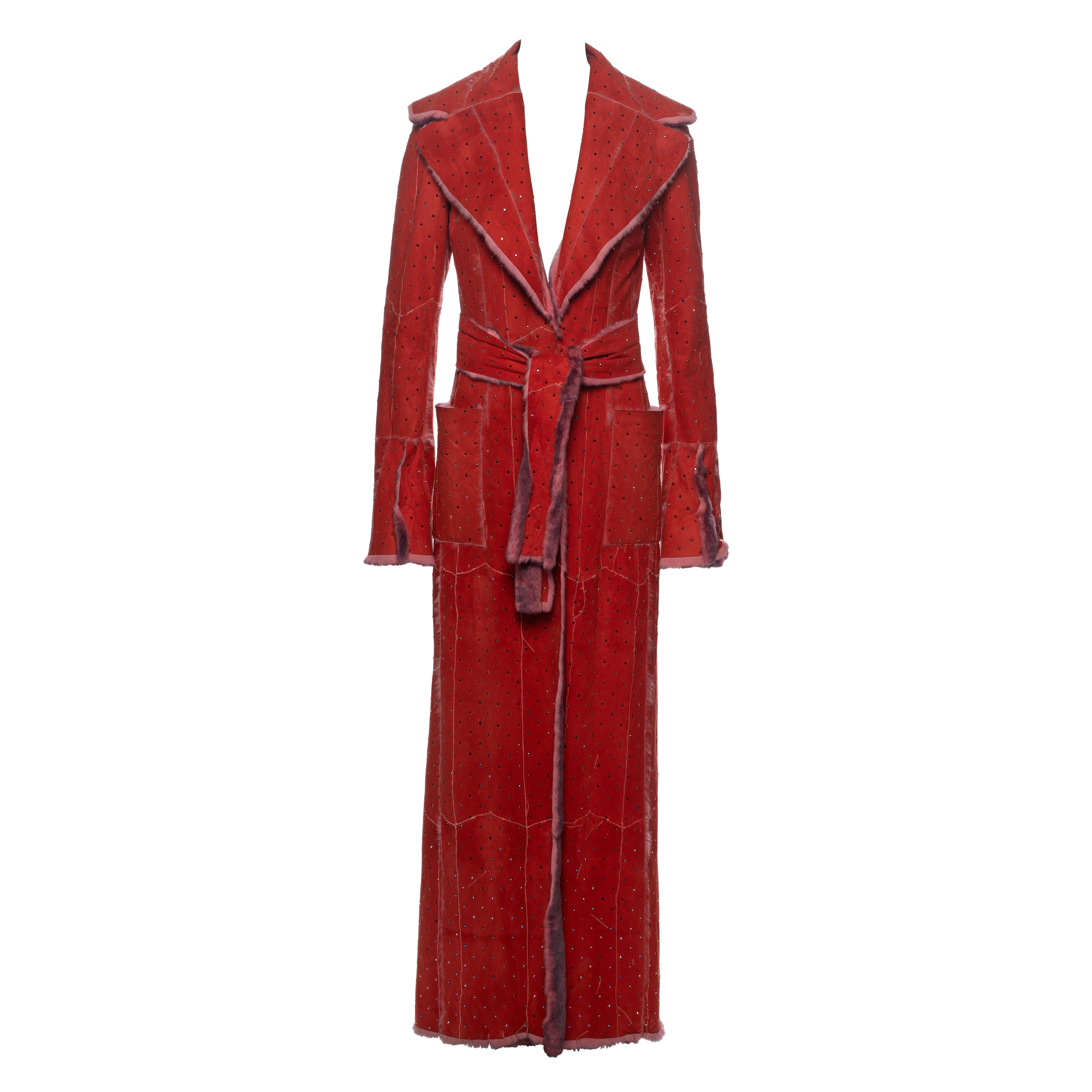 Dolce & Gabbana Crystal Adorned Red Mink Floor-Length Coat, FW 2000 For Sale