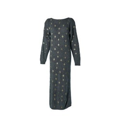 Graues Kleid aus Wolle und Angora-Strick mit Perlen und Lederabfällen Nancy Johnson NEU