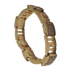 1990er Gianni Versace Greca Chunky-Armband aus Gold mit Strasssteinen und Stras 
