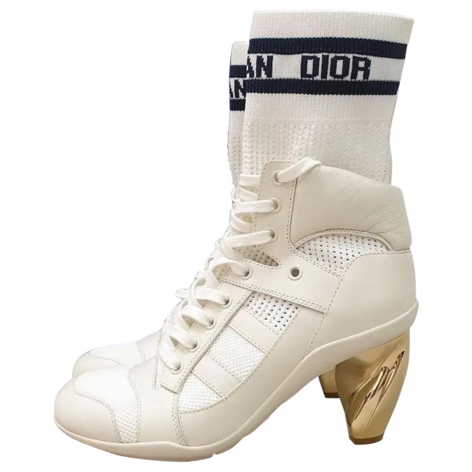 Christian Dior White Logo Lace-Up Sock Boots For Sale