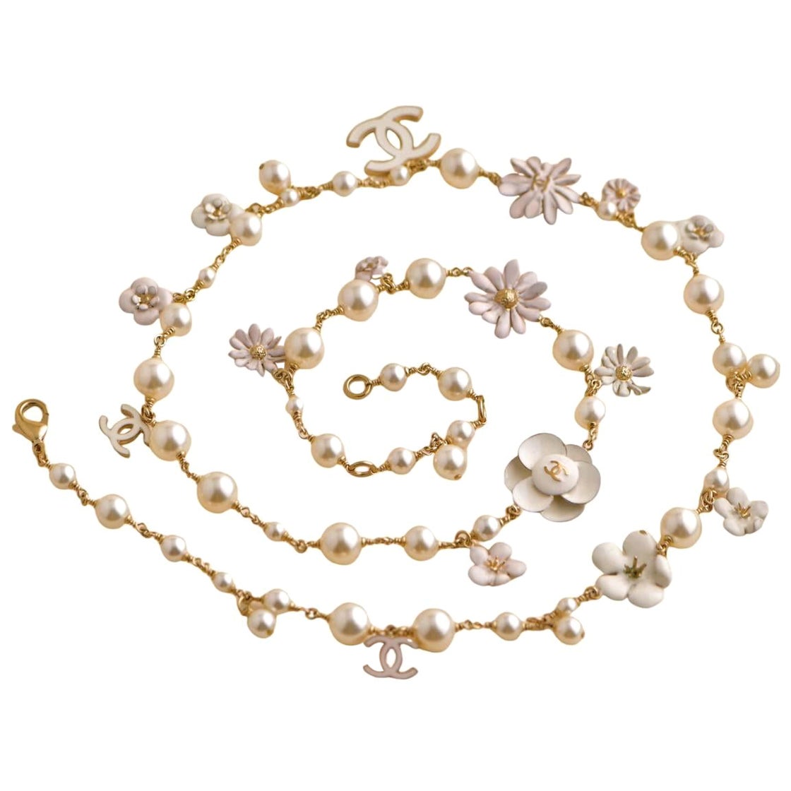 Chanel CC Enamel Camellia Flower Long Necklace For Sale