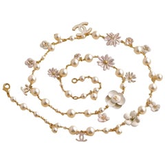 Antique Chanel CC Enamel Camellia Flower Long Necklace