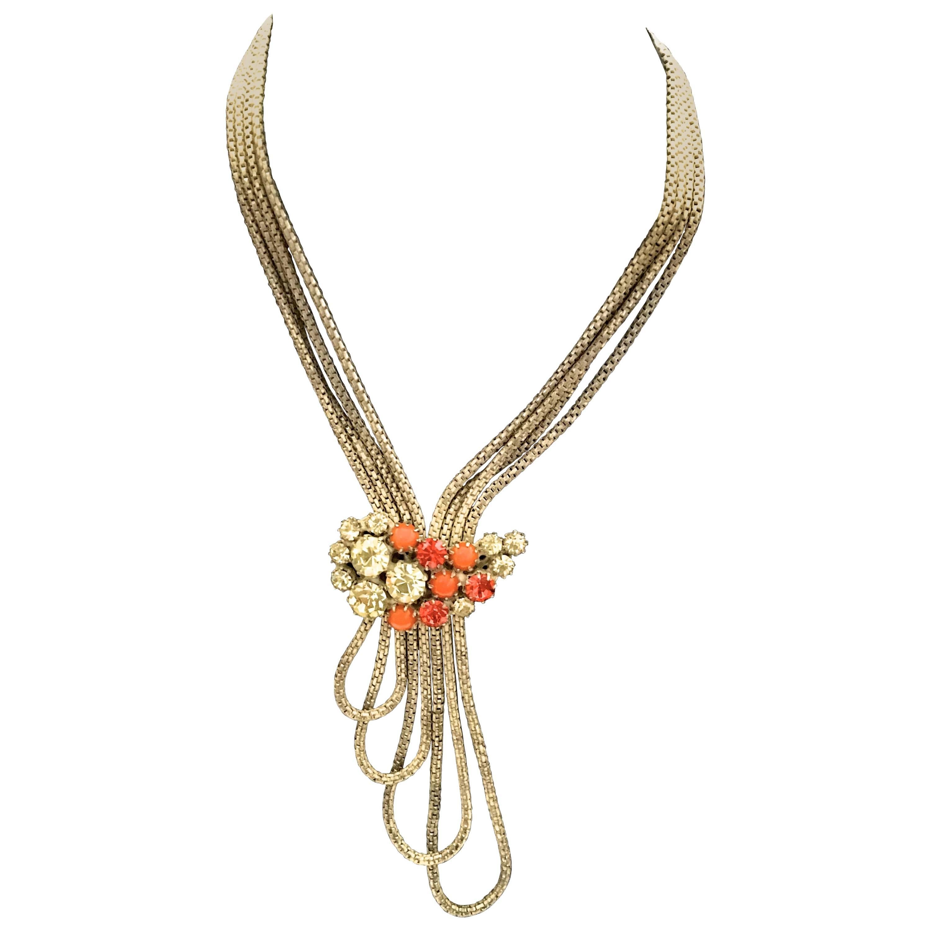 Elaborate Multi-strand Rhinetsone Necklace For Sale