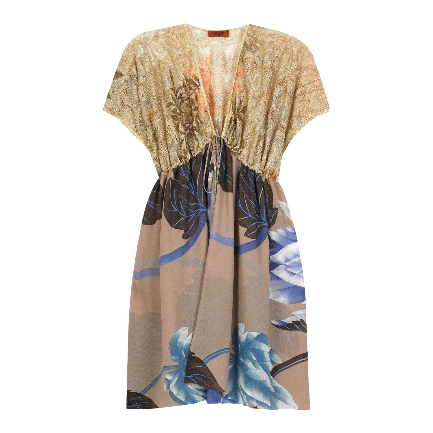 NEU Missoni Gold Metallic Crochet Knit Floral Kaftan Tunika Kleid Cover Up 40 im Angebot