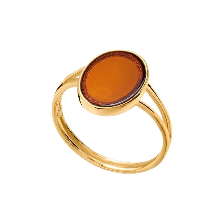 Ring Treasure of Baltic Sea with amber gold size 7 For Sale