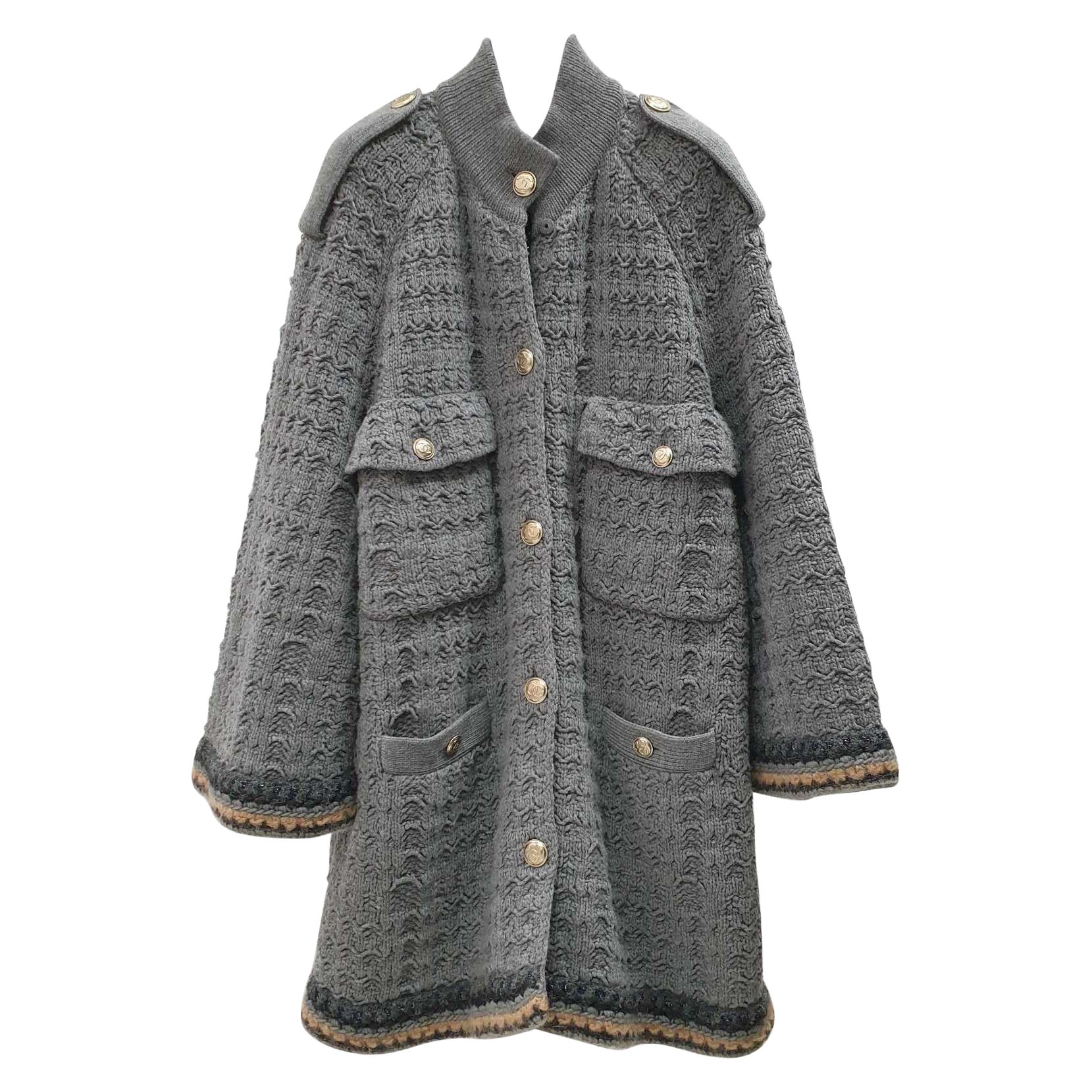 Chanel Light Gray Long Sleeve Coat For Sale