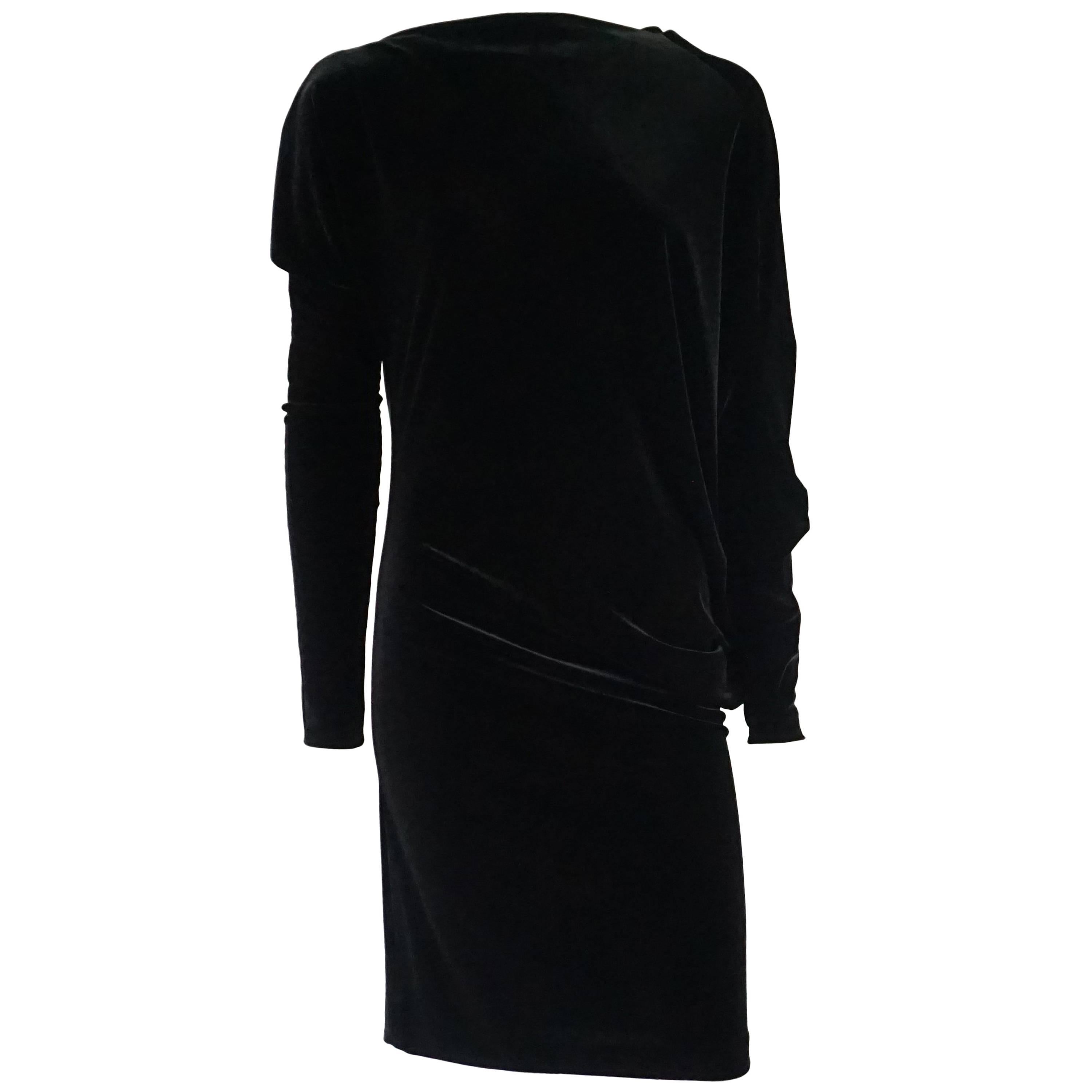 Talbot Runhof - Robe asymétrique en velours noir, taille L en vente