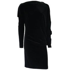 Talbot Runhof Black Velvet Asymmetrical Loose Dress - L
