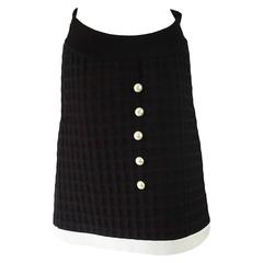 Chanel Black Textured Thick Skirt with Ivory Trim and Buttons - 42