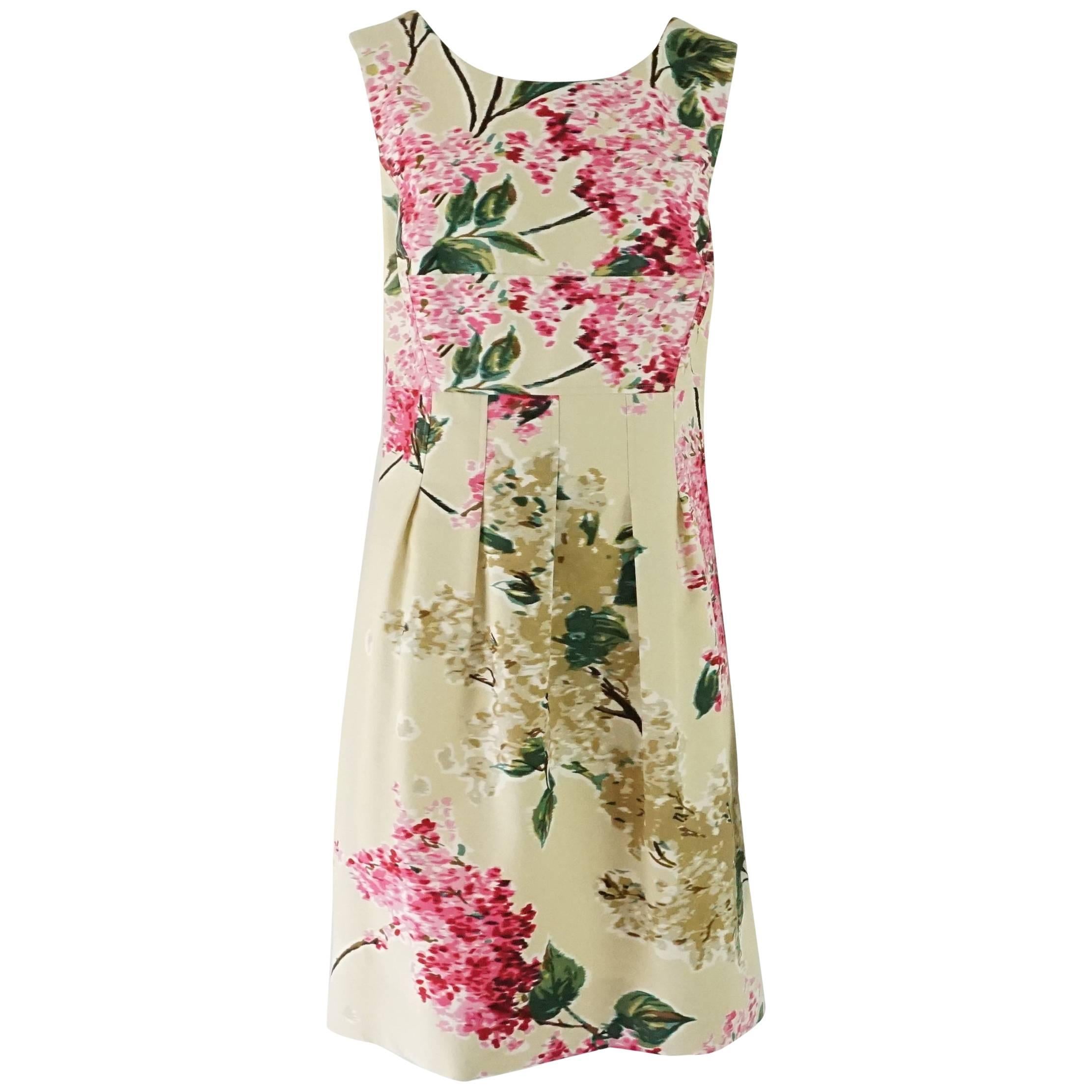 Lela Rose Tan and Pink Floral Print Sleeveless Dress - 6