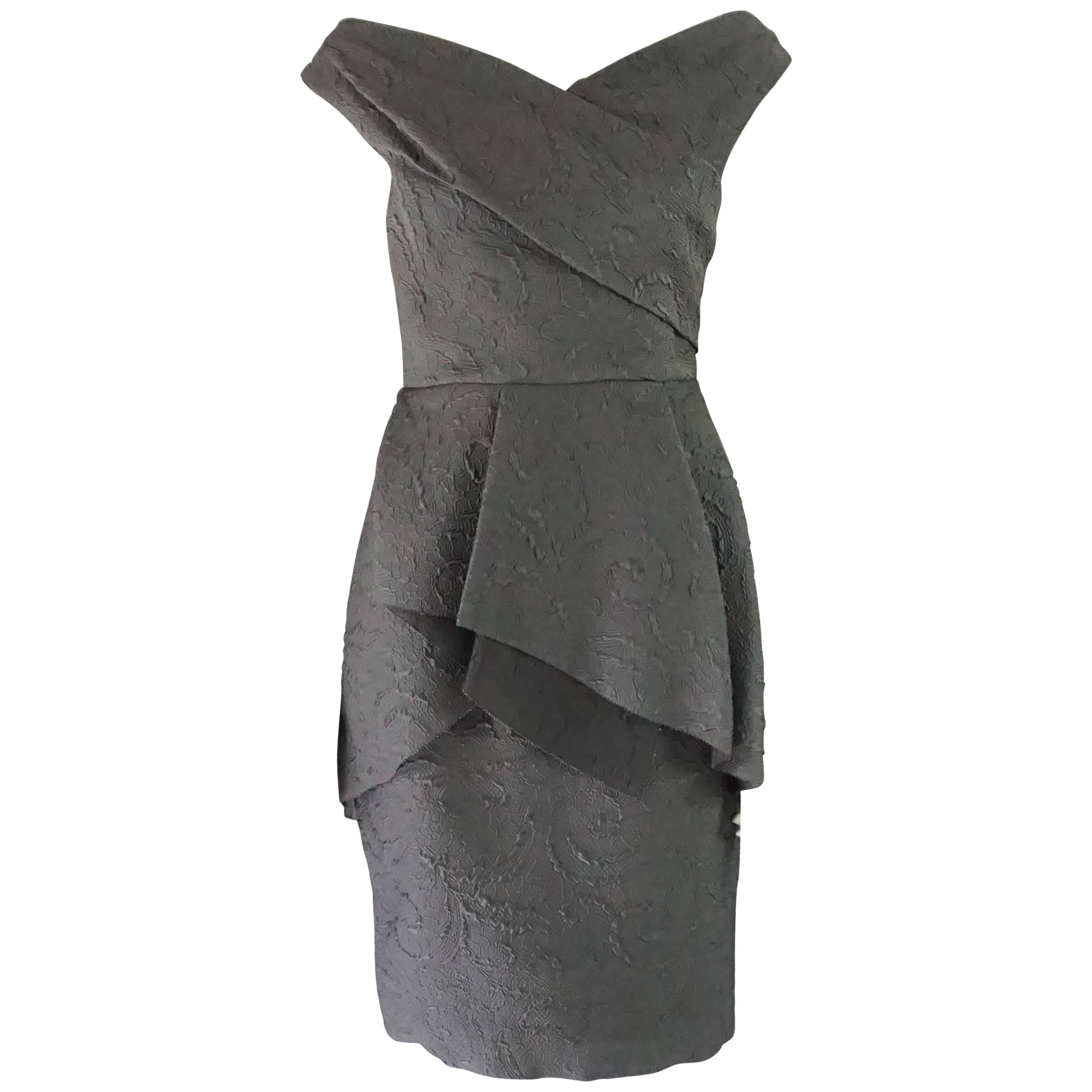 Lela Rose Charcoal Sleeveless Dress with Layered Front - 6