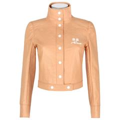 COURREGES PARIS c.1970's Tan Signature Logo Mod Vinyl Faux Leather Snap Jacket 3