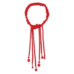 Ceinture ou collier vintage en perles de verre rouge corail