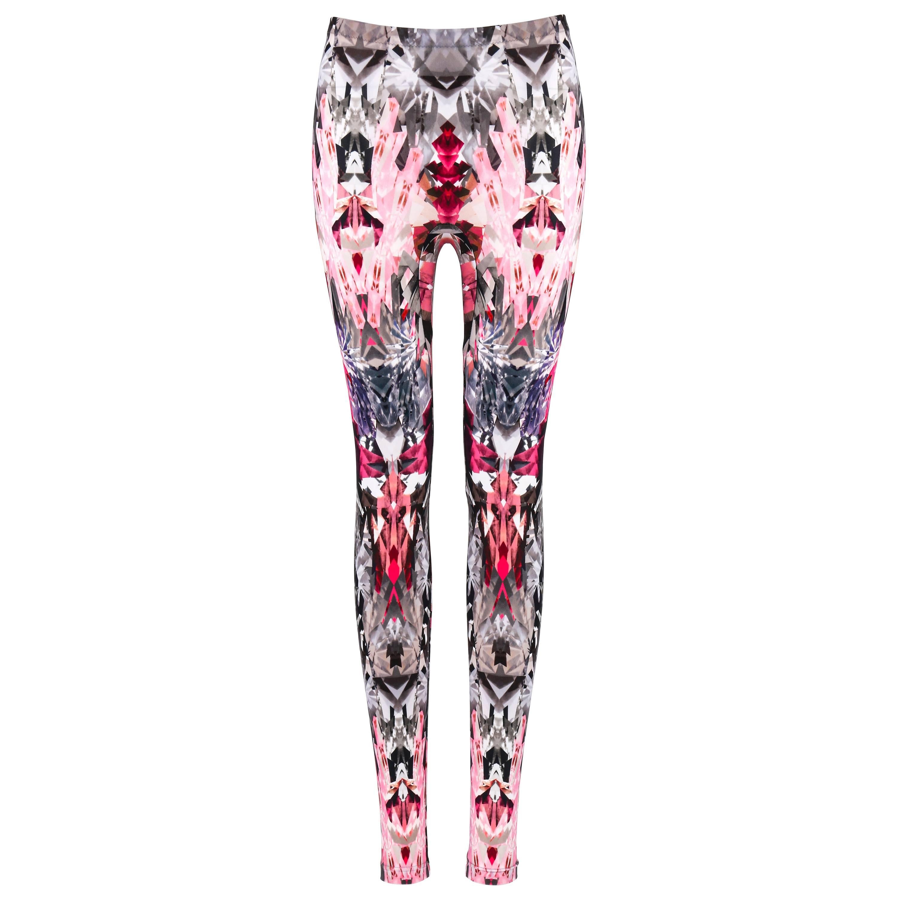 ALEXANDER MCQUEEN S/S 2009 Pink Crystal Kaleidoscope Print Leggings Pants Sz XS