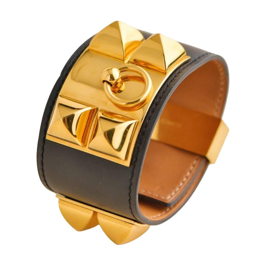 Hermès Collier De Chien Leather Golden Metal Bracelet