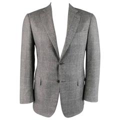 Men's PAL ZILERI 40 Light Grey Purple Windowpane Wool Blend 2 Button Sport Coat