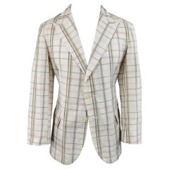 Bottega Veneta Men's 38 Short Cream Cotton / Silk Brown Pink Plaid Sport Coat
