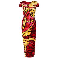 CHRISTIAN DIOR c.1990's JOHN GALLIANO Stained Glass Print Velvet Maxi Dress 12