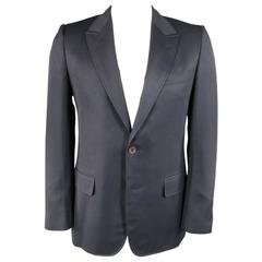 Men's YVES SAINT LAURENT Sport Coat 40 Regular Navy Wool Peak Lapel